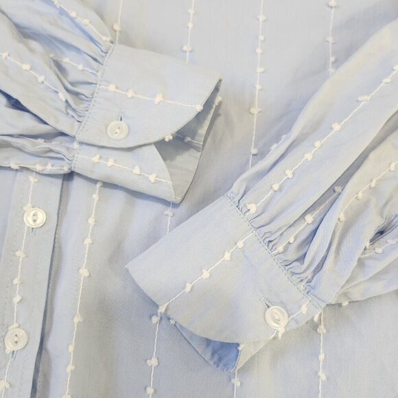 Tish Cox Button Up Blouse M/L Light Blue Swiss‎ Dot Stripe Cotton Oversized - Picture 6 of 11